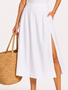 Banana Republic Full White Midi Skirt with Side Slit, Sz XL, pockets, lined